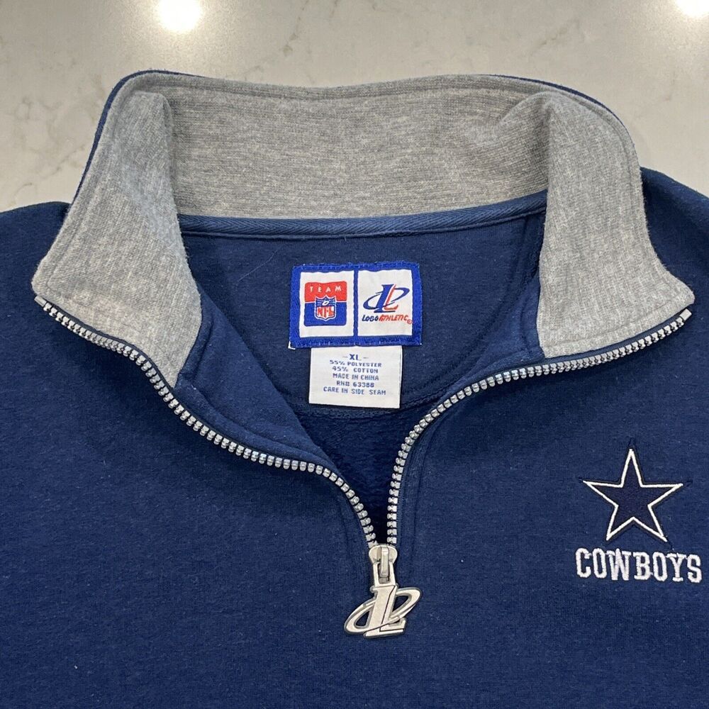 Dallas Cowboys VTG XL Logo Athletic Team NFL 1/4 Zip Pullover Sweatshirt Blue